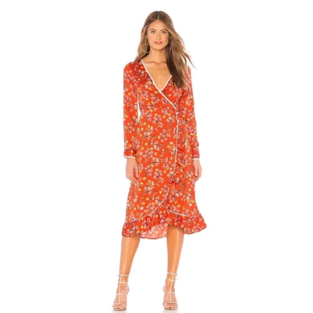 Free People covent garden floral wrap Vibrant Orange Floral Midi Dress